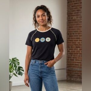 Women's Lycra Black Graphic Tee with Heart Design